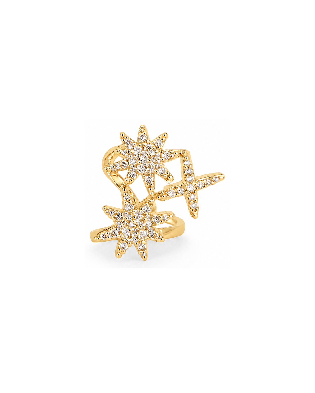 COMPLIMENTI gold-plated celestial ear cuff with clear stones on white background