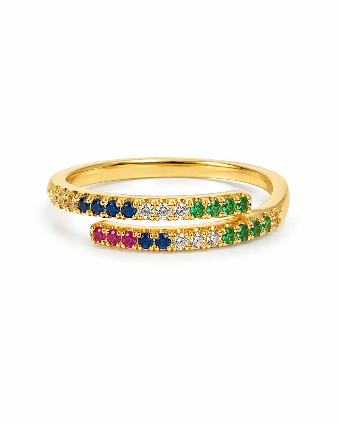 COMPLIMENTI gold-plated adjustable multicolor stone ring on white background