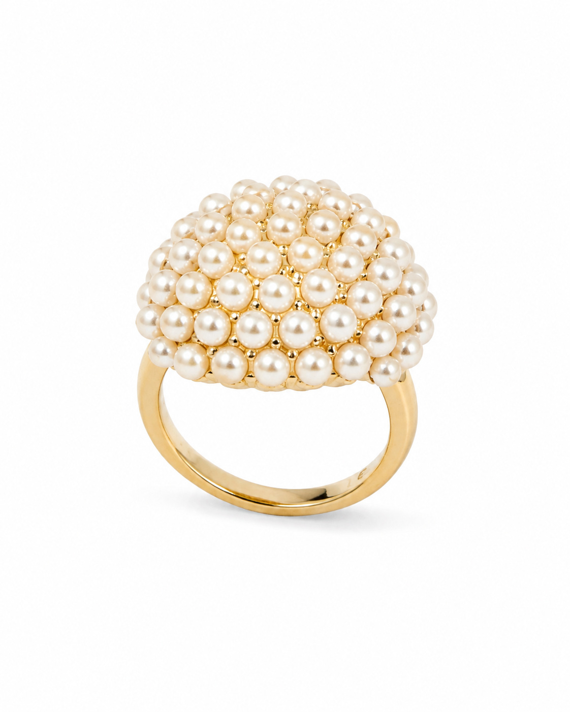 COMPLIMENTI gold-plated pearl cluster adjustable ring on white background