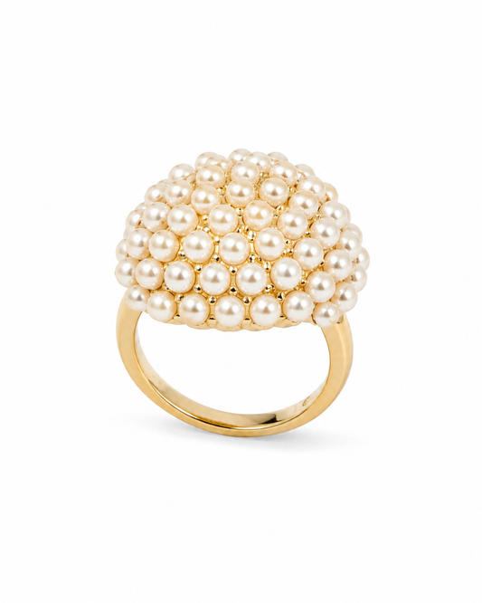 COMPLIMENTI gold-plated pearl cluster adjustable ring on white background