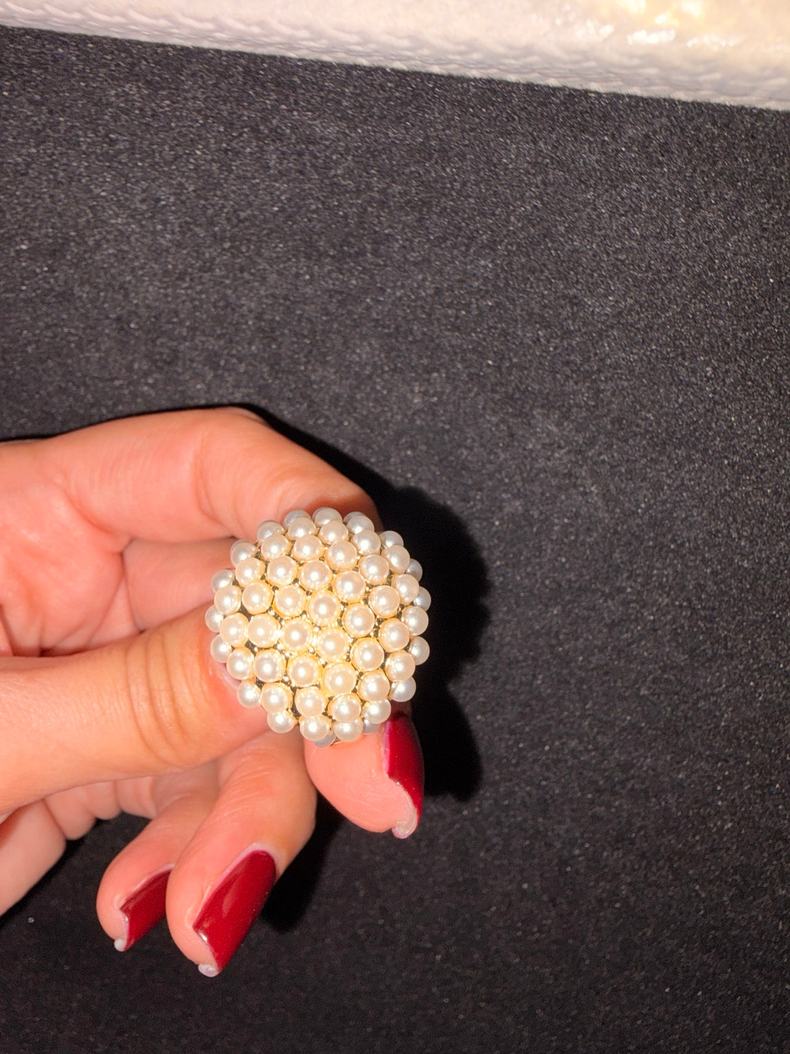 COMPLIMENTI gold-plated pearl cluster statement ring close-up