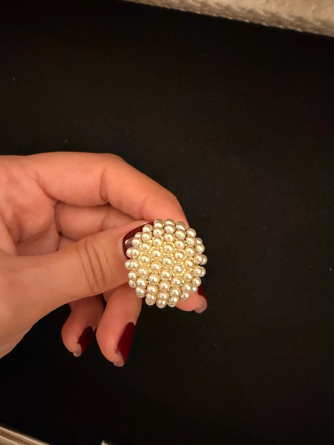 COMPLIMENTI gold-plated pearl cluster statement ring front view