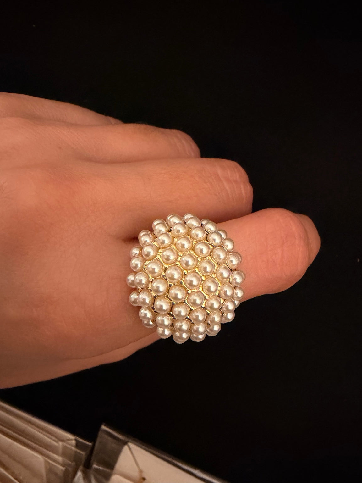 COMPLIMENTI gold-plated pearl cluster statement ring worn on hand