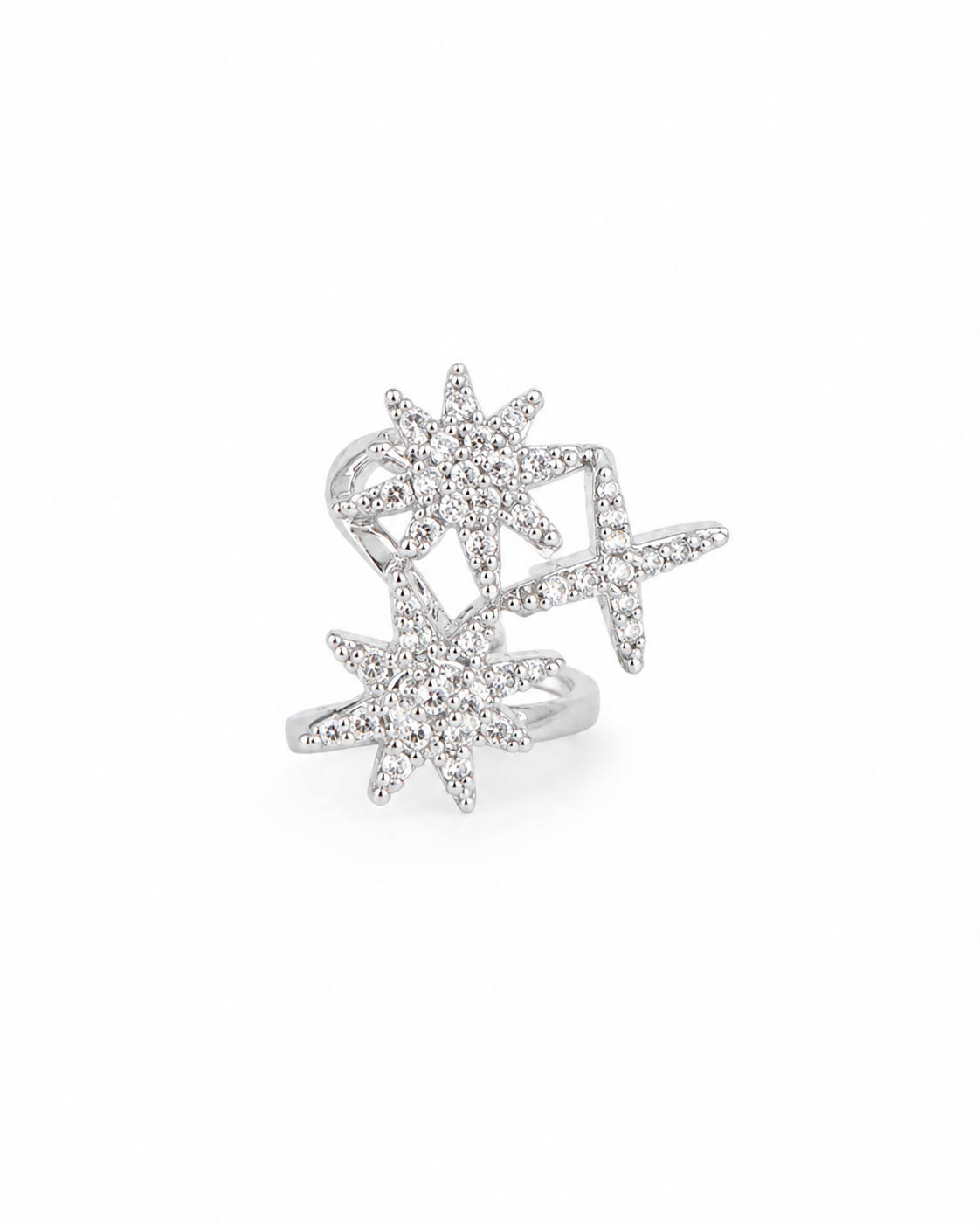 COMPLIMENTI gold-plated silver-tone celestial ear cuff with clear stones on white background