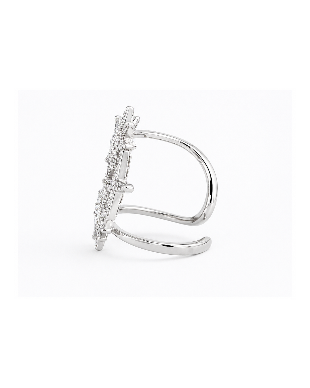 Side view of COMPLIMENTI gold-plated silver-tone celestial ear cuff with clear stones
