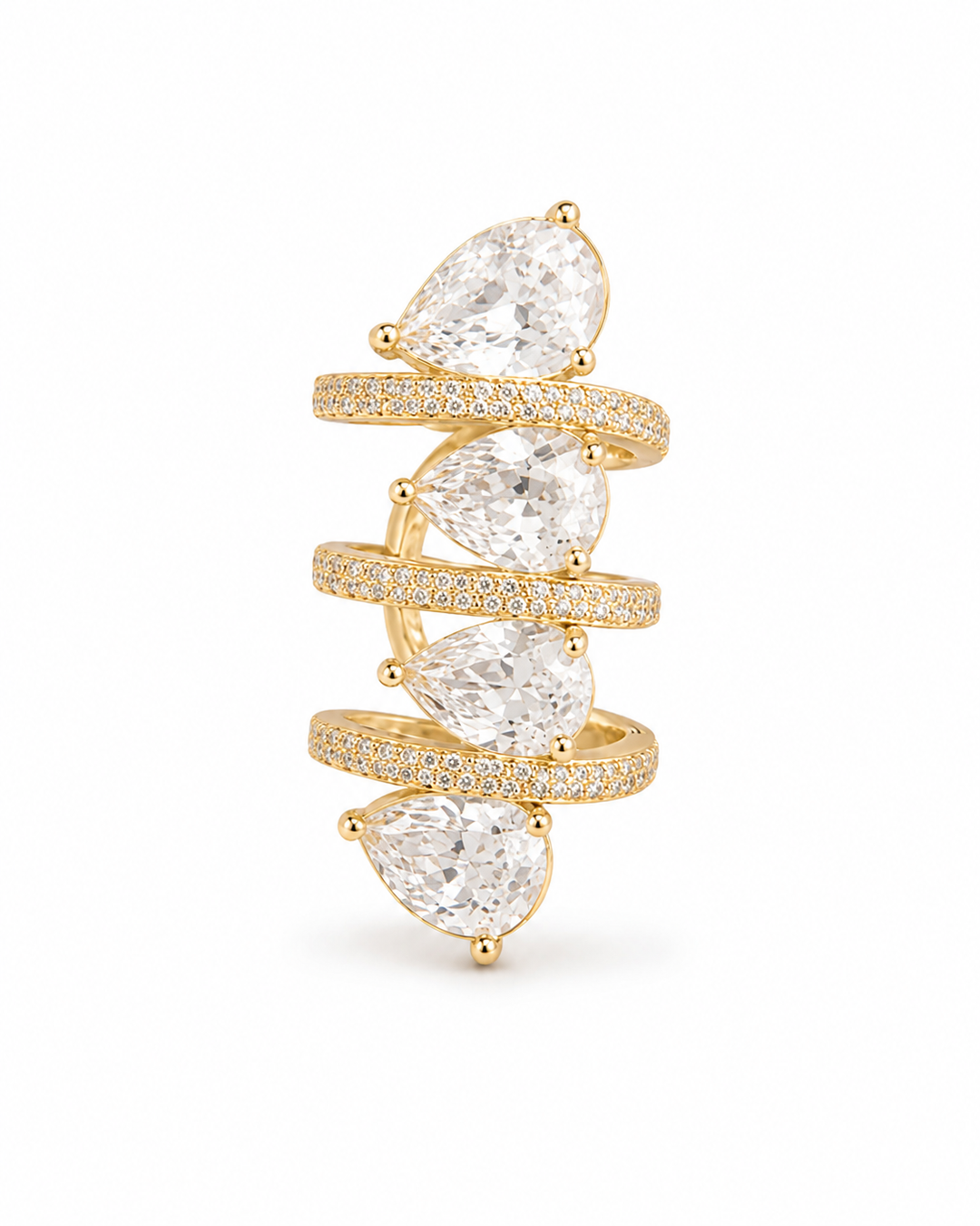 COMPLIMENTI gold-plated gold-tone clear teardrop ear cuff on white background