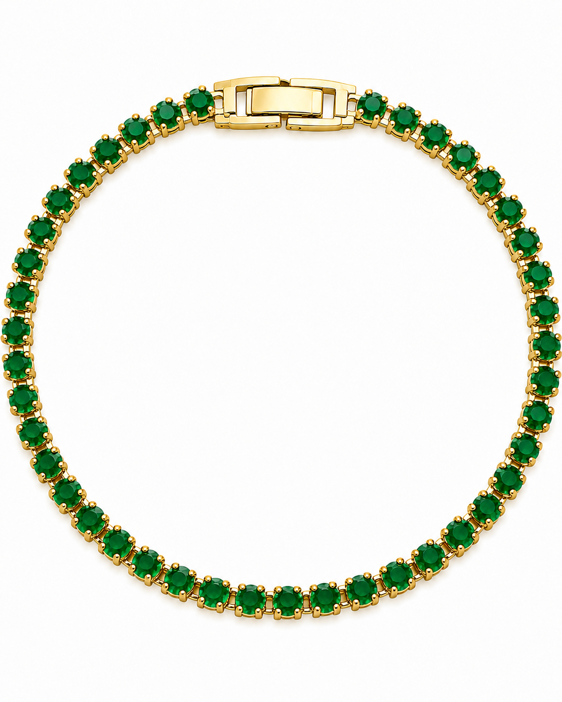 Gold-plated green tennis bracelet, 6-inch size, catalog view