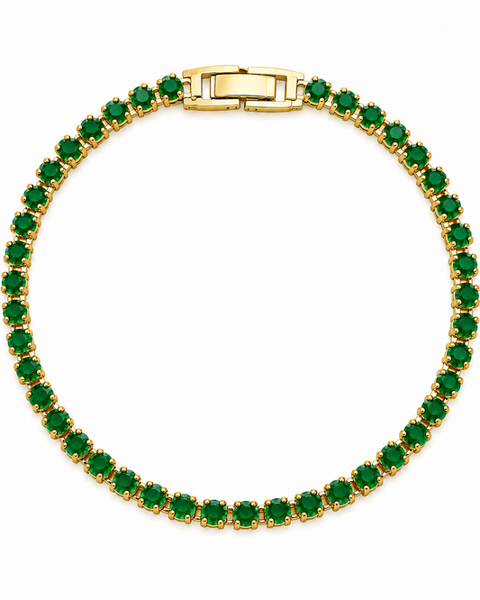 Gold-plated green tennis bracelet, 6-inch size, catalog view