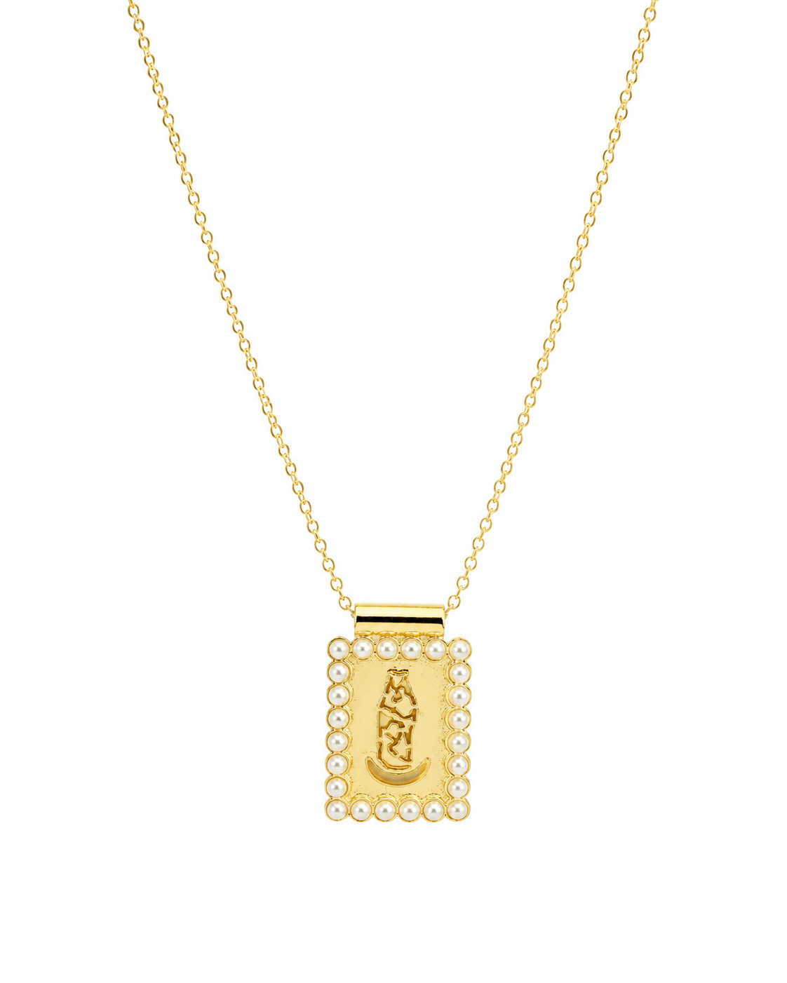 COMPLIMENTI gold-plated Our Lady of Chiquinquira pearl necklace 16 inch