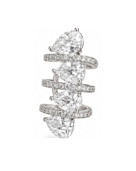 COMPLIMENTI silver-tone clear teardrop ear cuff on white background