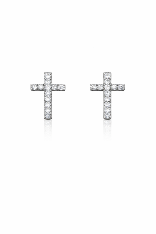 Cross CZ stud earrings in 925 sterling silver
